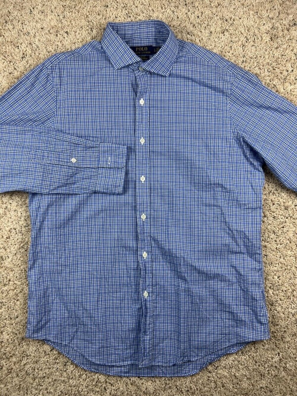 Polo Ralph Lauren Button Up Long Sleeve Shirt Large Classic Fit Stretch Plaid